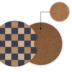 Neukim 2pcs Car Cup Holder Coaster One Size, Brown Navy Checkered