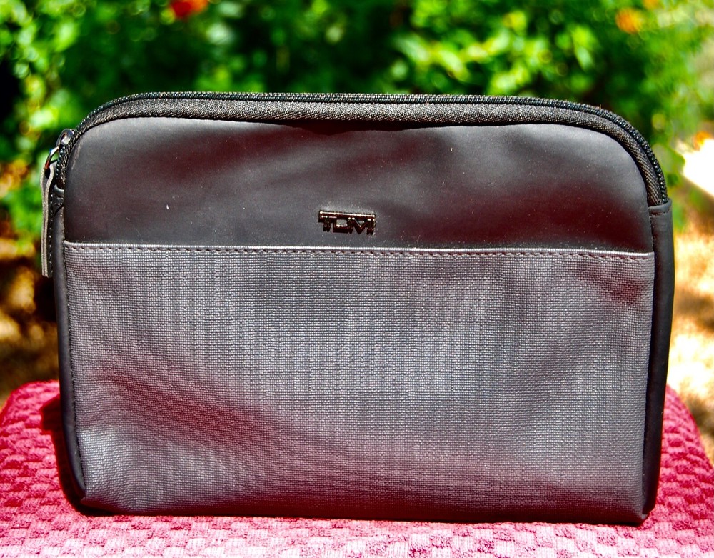 Tumi for Delta Gray Zippered Pouch Travel Case Toiletries Makeup Bag