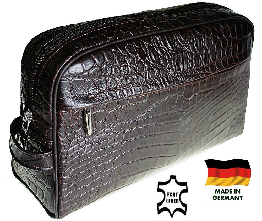 KROKO-BRAUN XL Richard Jäger Leather Toiletry Bag For Men Germany