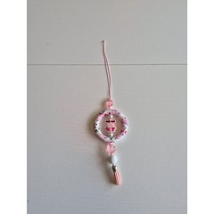 Pastel Goth Rearview Mirror Accessory Pink and White Punk Car Charm with Tassel