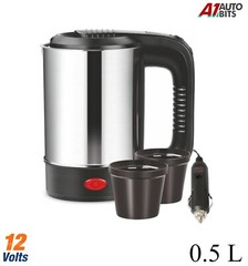 12V Portable Kettle 500ML Travel Hot Water Heater Car Van Caravan Camper Silver