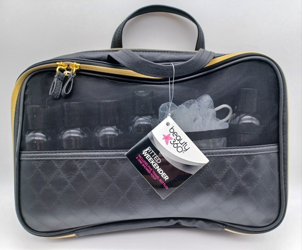 Beauty 360 Fitted Weekender Travel Bag With Bottles And Shower Scrub NEW