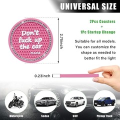 Ziciner 2 Pack Bling Car Cup Holder Coaster, 2.75 Inch Anti-Slip Auto Pink