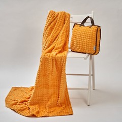 Fancy Travel Cozy 4-in-1 Blanket Pillow Bag Yellow Sunflower Plaid Velour Plush