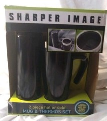 BLACK SHARPER IMAGE 2 PIECE THERMAL MUG & THERMOS SET / New In Box