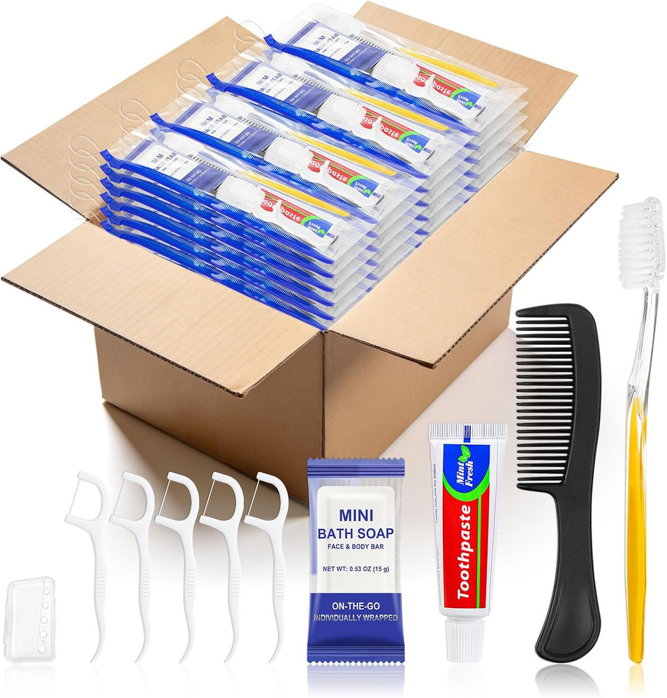 50 Sets Personal Hygiene Kit Bulk,Yellow Travel Size Basic Toiletry Supplies Dis