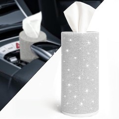 Bling Car Tissue Holder for Cup – Sparkly Rhinestone Round White