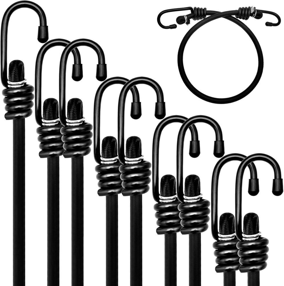 Heavy Duty Bungee Cords with 2"x4"x6"x8"x10", Black