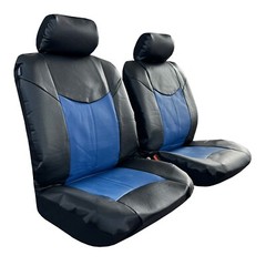 Universal Heavy Duty PU Leather Seat Covers Front Pair Blue Black Sports Design