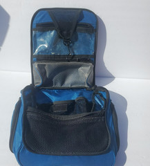 LL Bean Hanging Travel Bag Toiletries Shaving Nylon Pockets Swivel Hook Blue