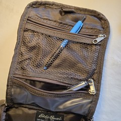 Eddie Bauer Travel Organizer Brown Zippers Pockets Toiletries Dopp Hanging Loop