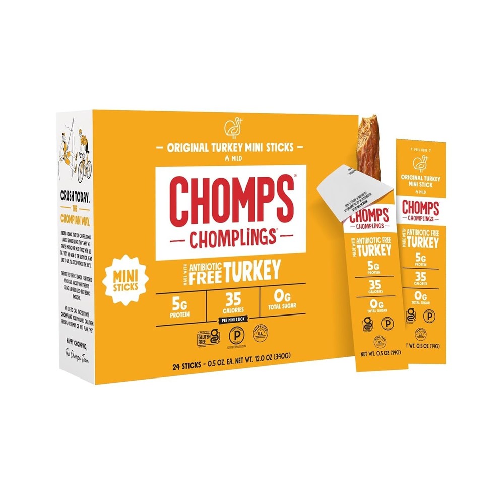 Chomps Snack Size Original Turkey Jerky Meat Sticks, ABF Turkey, Keto, Paleo