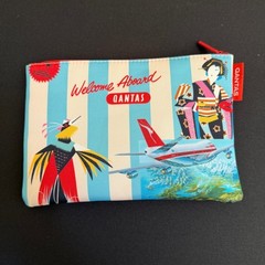 QANTAS Vintage Travel Graphic Amenity Pouch Unisex Blue Striped Small
