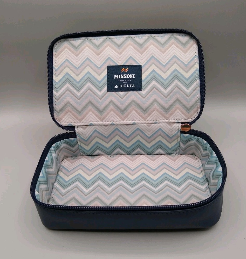 Missoni For Delta Navy Chevron Travel Toiletry Cosmetic Bag Case Zip Pouch