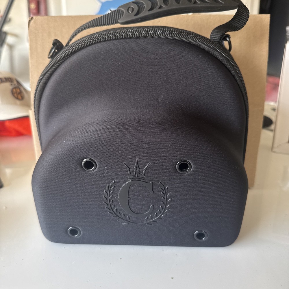 Black Hard Shell hat Carrying Case with Handle, Shoulder Strap, Crown Logo