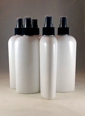 Lot 6 White PET 8 oz Cosmo Oval Plastic Bottles w Black Pump Sprayers/Atomizers