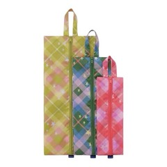 NEW! Baggu 3D ZIP SET in “Star Plaid” — 3 Expanding Bags, Washable Recyc. Nylon