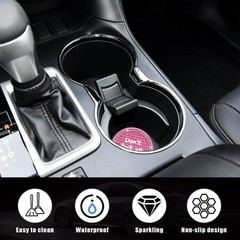 Ziciner 2 Pack Bling Car Cup Holder Coaster, 2.75 Inch Anti-Slip Auto Pink