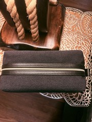 CHANEL Bleu Travel Pouch in Black with Gold Logo 8&Prime; x 4&Prime; x 4&Prime; NEW with Box