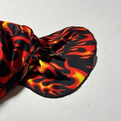 Skull Cap durag head hair wrap orange/black fire flames graphic biker rider
