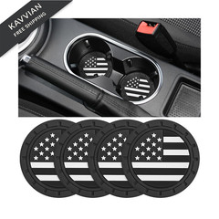 Ywdiml Car Cup Holder Coaster, 4PCS American Flag Non-Slip Insert Soft Black