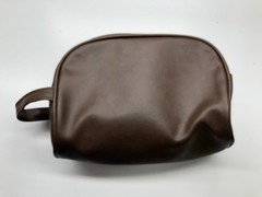 Unbranded Toiletry Bag Travel Pouch Brown Mens Zip Handle Faux Leather