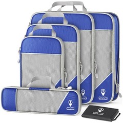 Compression Packing Cubes for Travel w/Shoe Bag (6 Piece Set) Blue