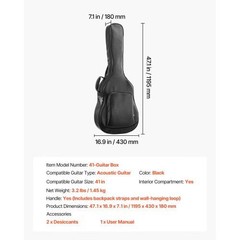 Acoustic Guitar Bag, 47.1 Inch, Hard-Shell Protective Travel Carrying Case with