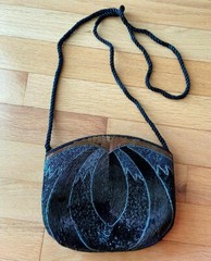 Elegant Black Beaded Party Clutch Purse 8” x 7” w/ Rope Strap 42&Prime; Barely Used