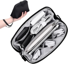 8 Compartment Travel Cable Organizer Water Resistant Tech Case Wrist Strap Black