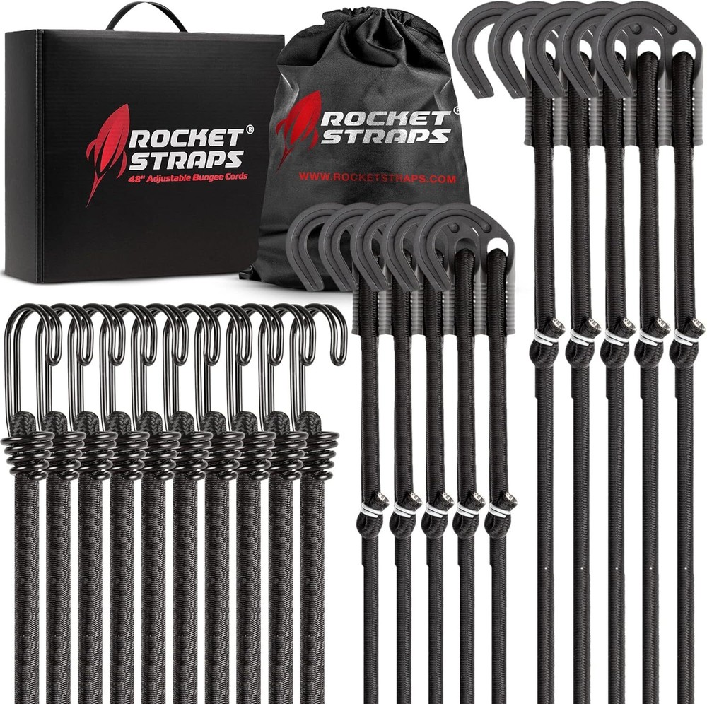 Ultimate Adjustable 20 Piece Bungee Cords- 48&Prime; x 8mm, Black