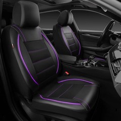 Universal FIT Piping Leather Two Front Seat Covers, Waterproof Black & Purple