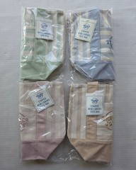 Four (4) Trader Joe&rsquo;s Striped Mini Canvas Tote Bag – Light Brown, Pink, Green