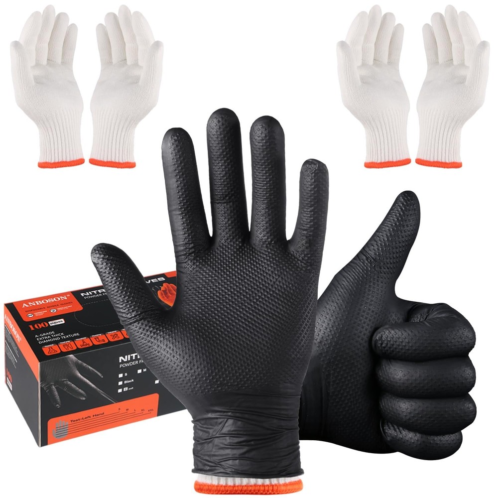 ANBOSON BBQ Gloves for Cooking Baking Grilling, X-Large, Matte Black of 100
