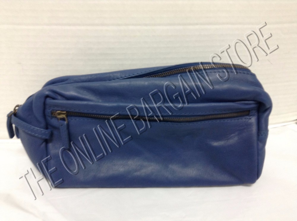 Mark Graham Pottery Barn Everyday Leather Bath Travel Toiletry Pouch Bag Navy LG