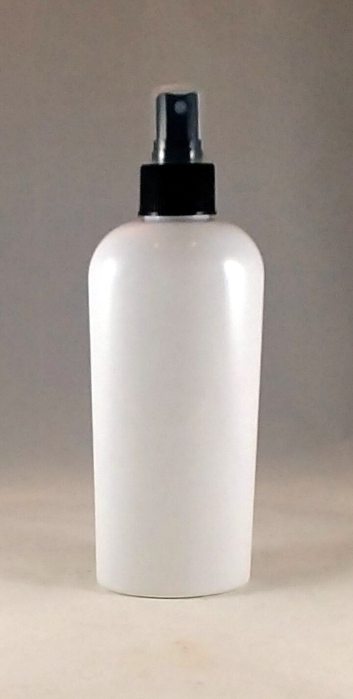 Lot 6 White PET 8 oz Cosmo Oval Plastic Bottles w Black Pump Sprayers/Atomizers