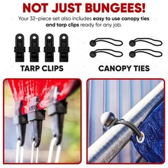 FORTEM Bungee Cord Pack of 32 Standard (10&Prime;, 18&Prime;, 24&Prime;, 32&Prime;, 40&Prime;), Multicolor