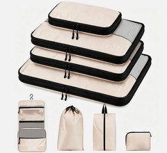 8-Piece Compression Packing Cubes Travel Luggage Organizer Set Beige