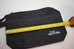 AWARE Blue Denim Travel Pouch Wristlet Zip Cosmetic Bag WIN FROM WITHIN Logo