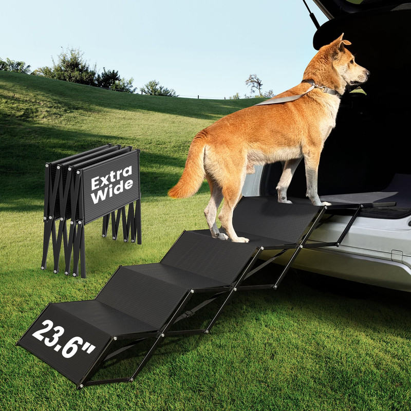 Marudina Dog Ramps 23.6 Extra-Wide – Portable 4-Dog Steps Non-Slip Surface 250
