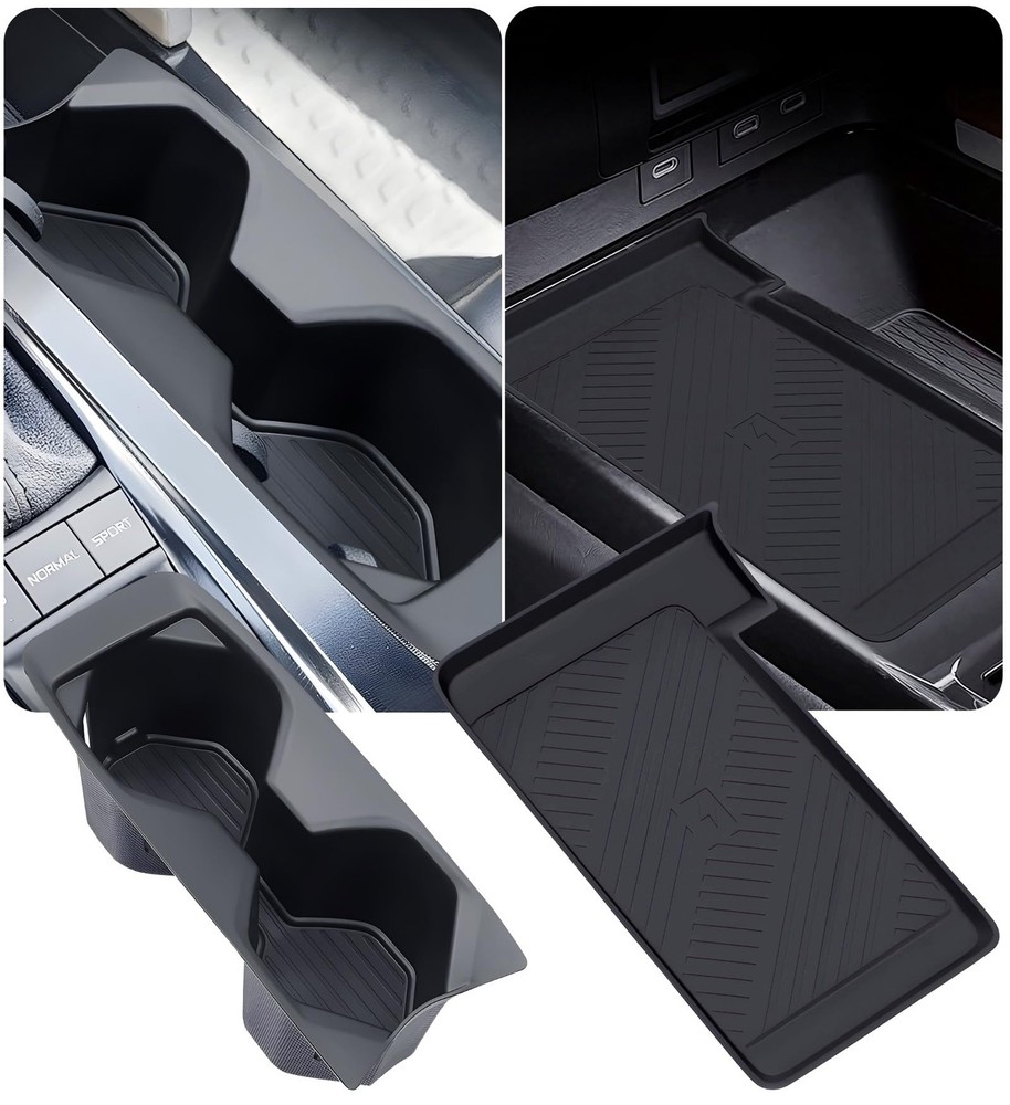 KATORN Cup Holder Insert & Wireless Charging Protective Mat for Toyota Black