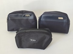 Tumi For Delta Lot Of 3 Small Nylon Zippered Amenity Pouch Blue And Black Empty