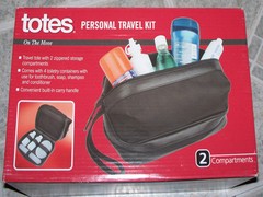 Totes PERSONAL TRAVEL KIT Leather w/2 Compartments & 4 Toiletry Containers! NIB!