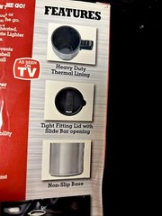NIB Bell And Howell Stainless Steel Heated Thermal Mug Auto Travel 12 V Charger