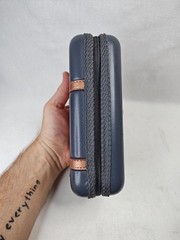 Brics Toiletry Bag Blue Hard Shell Zippered Quatar Starlux Airways Blue brown