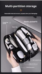 Electronics Travel Organizer Pouch Multi-Partition Zipper Case Black/Gray