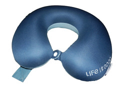 NEW Blue LIFE IS GOOD Neck Travel Pillow Snap Closure Blue