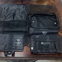 OEE 8 pk Black Foldable Travel Organizer Set w/ Mesh Multiple Zip Compartments