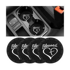 SWPHRT 2PCS Car Cup Holder Coaster, Blessed Cross Heart Vehicle Insert Black