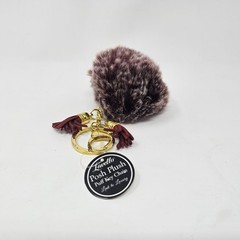 Lavello Posh Plush Puff Key Chain Faux Fur Pom Tassel Burgundy Gold Hardware